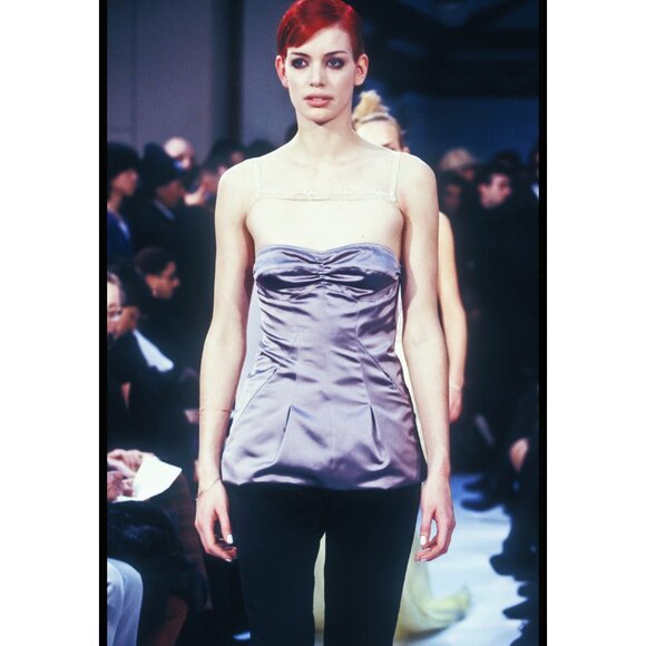 Helmut Lang Black Satin Top Bustier 1995 Vintage Archive 90s Made In Italy - Picture 1 of 16